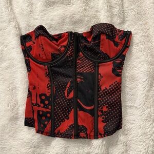 Edikted Red and Black Graphic Top
